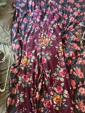 Xhilaration Plum Floral Strapless Jumpsuit